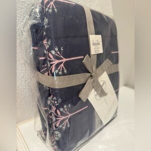 Anthropologie Dark Blue and Light Pink Botanical Quilted Pillowcases